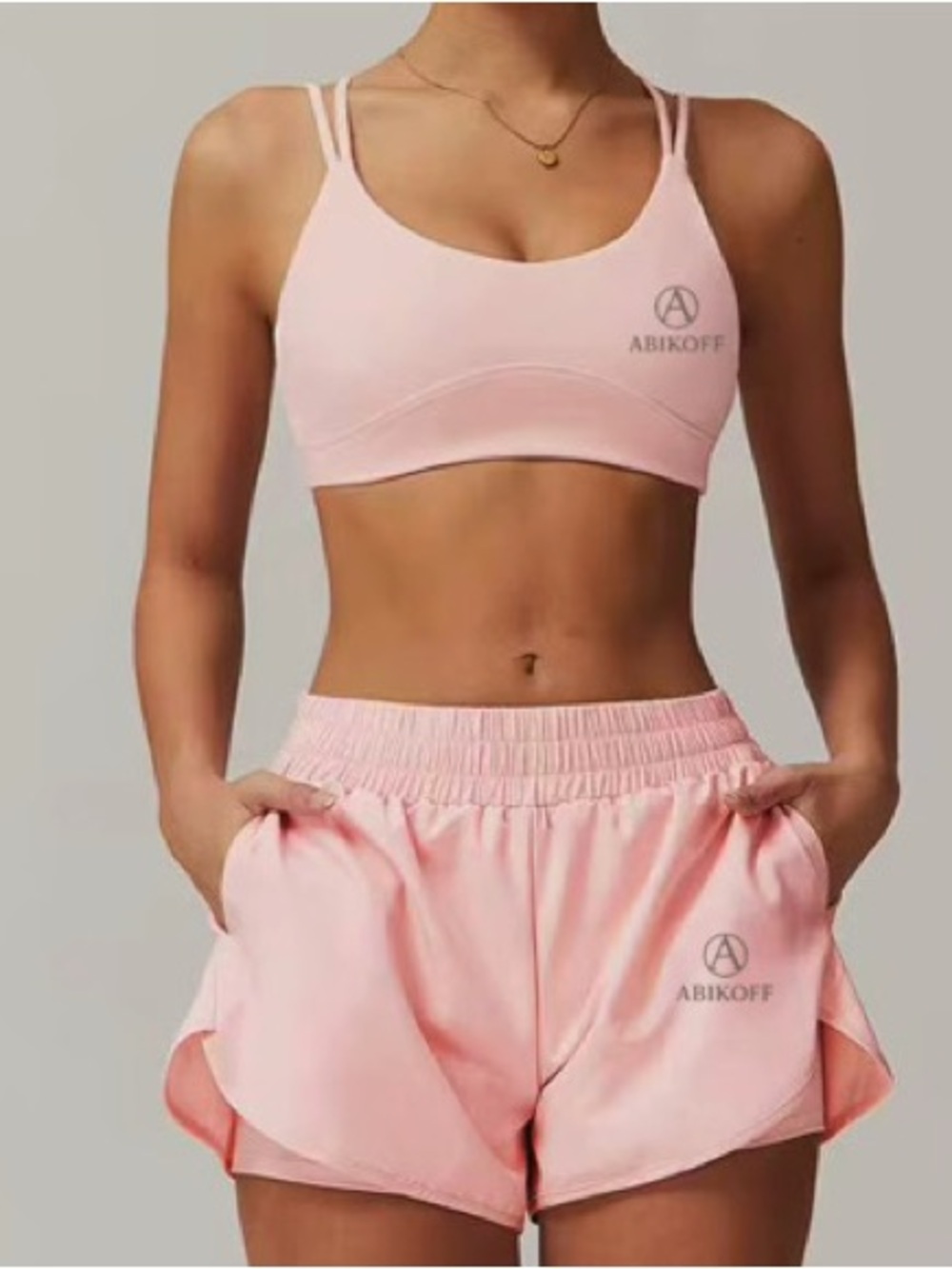 Women’s Light Pink Sports Bra & Shorts Set